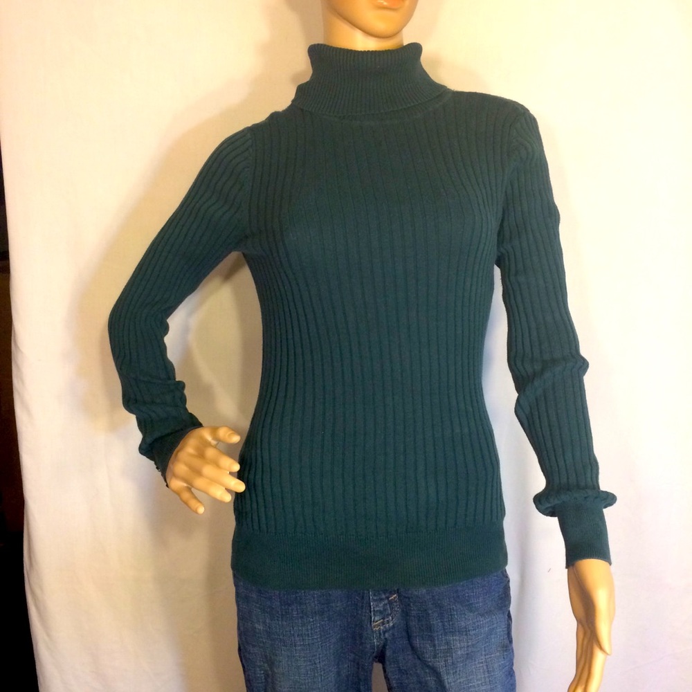 Croft & Barrow Women's Green Ribbed Turtleneck Sweater,‎ Sz XS